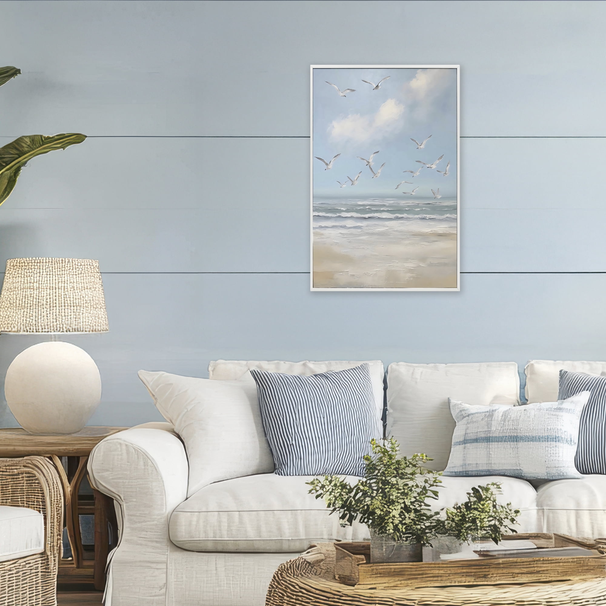 Stupell Industries Ocean Flight Seagulls White Framed Giclee Art, design by Creative Studio