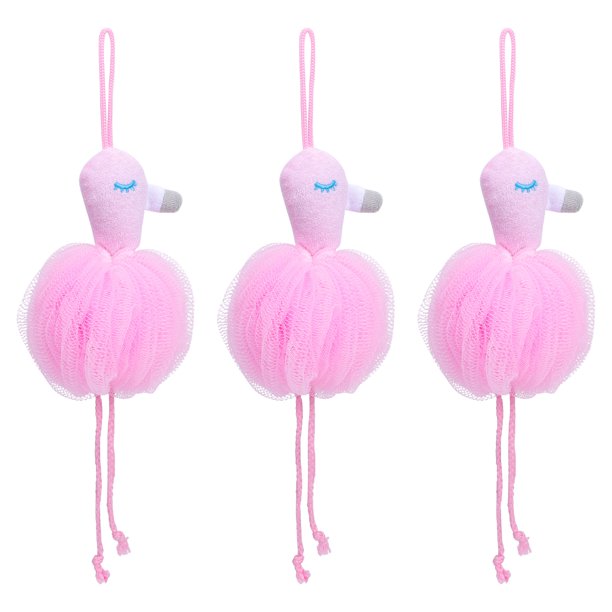 3 UNIDS Adorable Flamingo FLAMINGO BOLAS BAJAS DE BAJA DE DUCHA MALLO POUFS Sponges Bubble Meshes