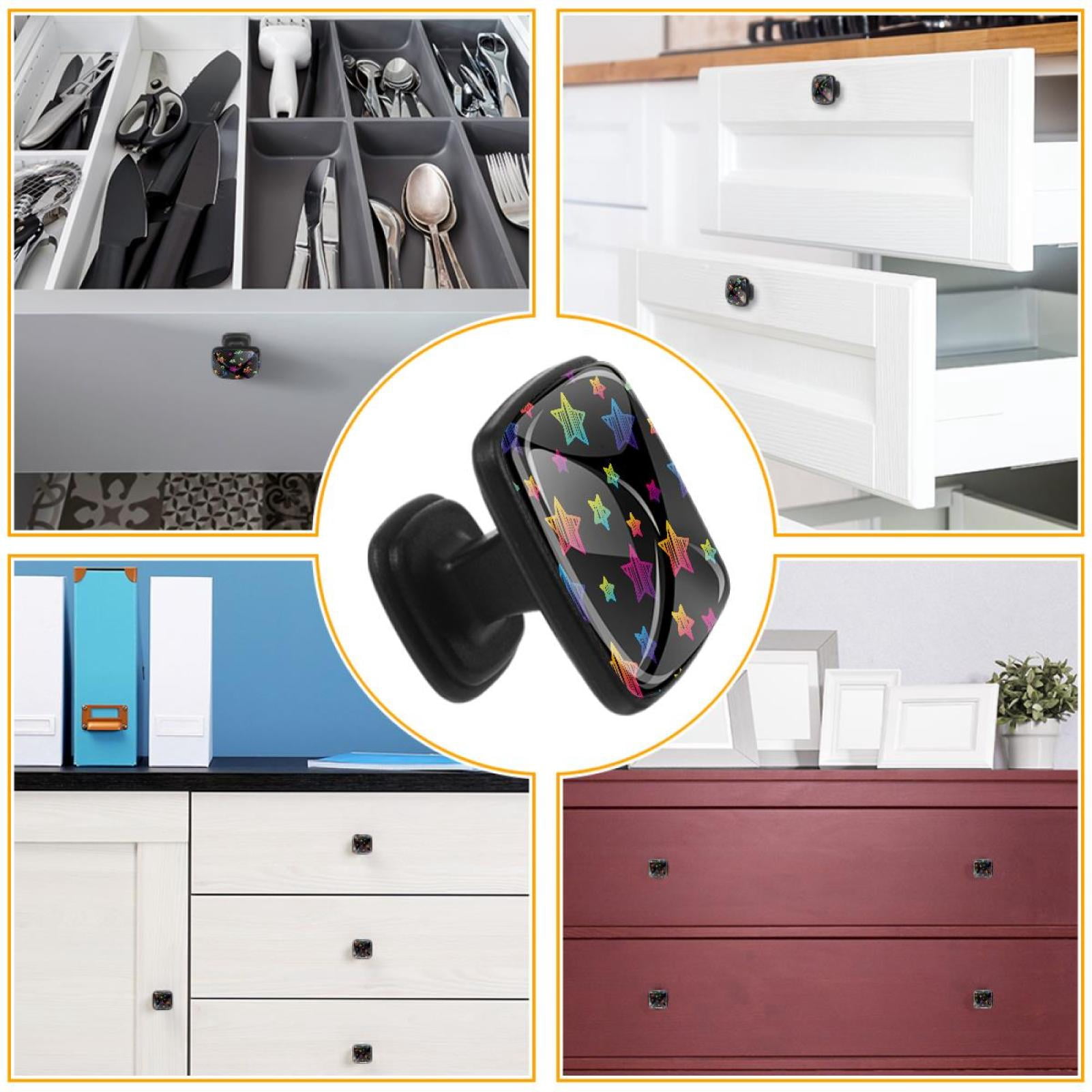 4 Pcs Cabinet Handle Drawer Pulls Bling Stars Knobs with Screws Square Furniture Office Cabinet Knob Decoration