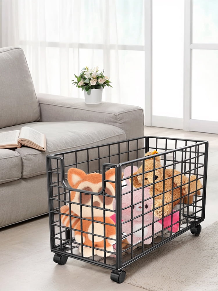 Qiyester Plush Toy Storage Basket, Large Capacity Metal Wheeled Plush Toy Storage Rack/Clothes Storage Box, Suitable for Bedroom
