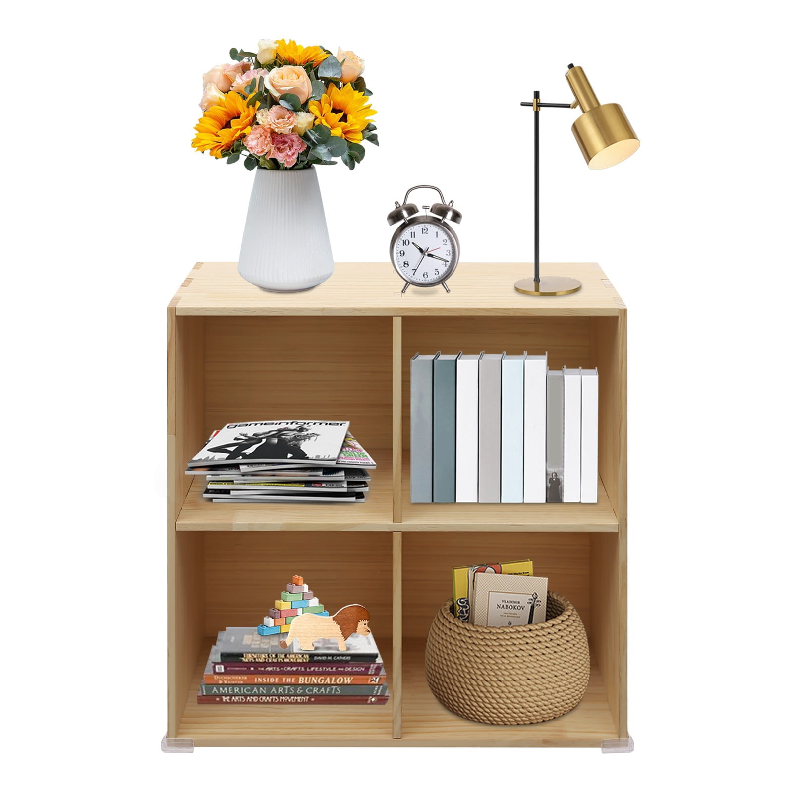 ToppiJoy Solid Wood Shelves, Solid Wood Cube Bookcase with Storage Shelves and Closed, Wooden Cube Shelf Bookcase (4 Compartments)