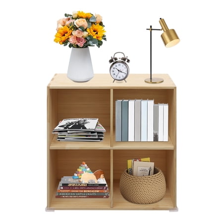 Cube Storage Bookshelf Wooden Storage Open Bookshelf Multipurpose Display Storage Cabinet Vertical/Horizontal Organizer Bookcase for Living Room Bedroom Hallway (4-Cube)