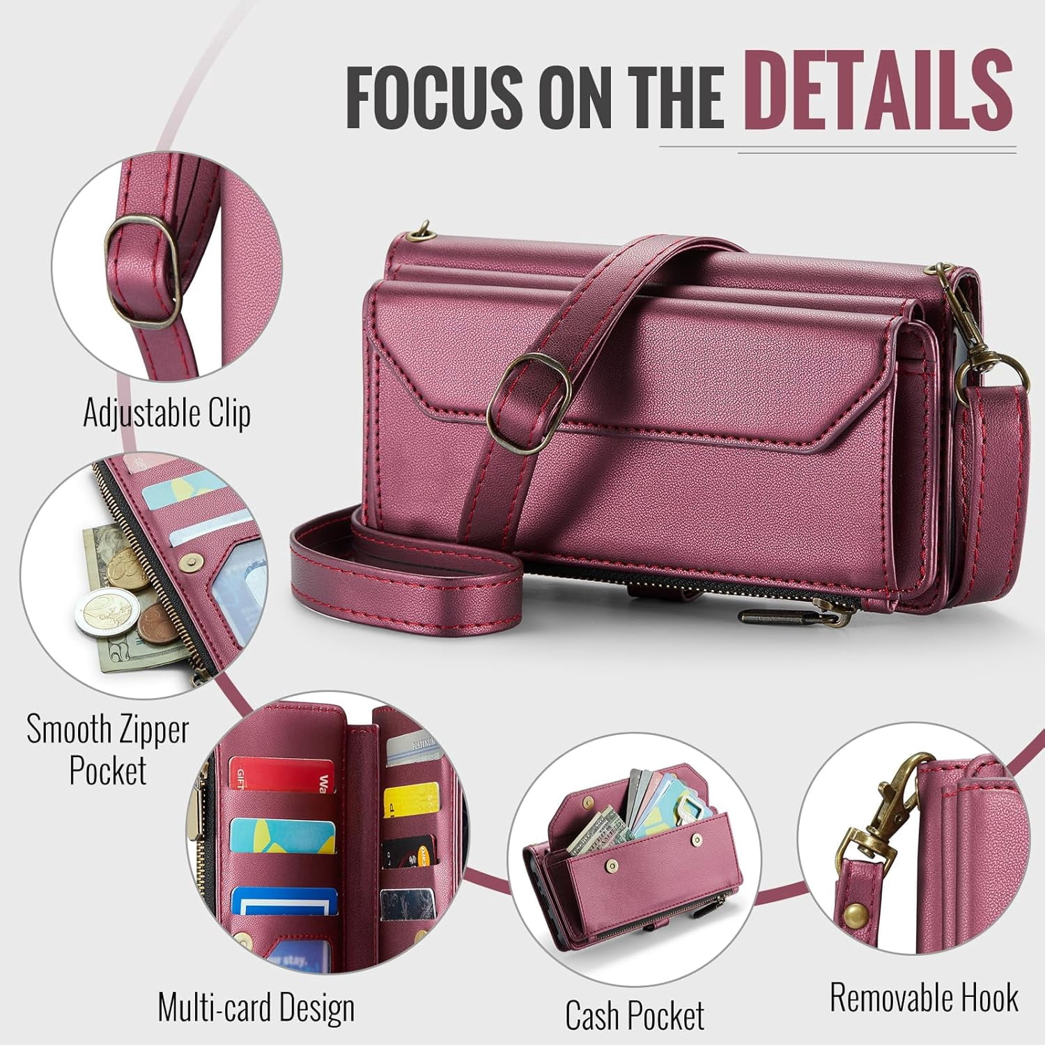 Phone Case for Samsung Galaxy A32 5G 2021 6.5 inch Zipper Wallet Cover with Screen Protector and Leather Flip RFID Blocking Card Holder Cell M32 G5 A 32 32A S32 SM-A326U A326U Women Wine Red