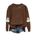 thumbnail image 5 of TTUHYWXI Halloween Sweatshirts for Women Spooky Season Funny Long Sleeve Graphic Crewneck Pullover Tops Cute Ghost Sweater (Brown, S), 5 of 5