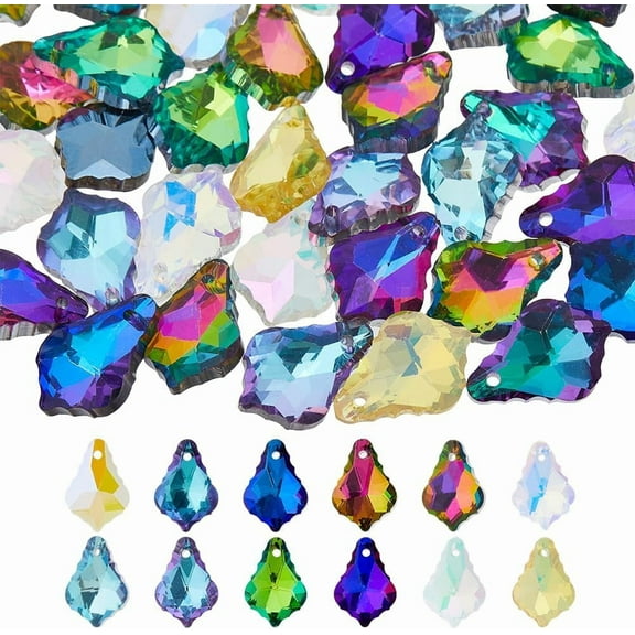48pcs Teardrop Crystal Glass Beads 12 Colors AB Color Electroplated Drop Spacer Loose Beads Czech Faceted Crystal Chandelier Pendant Drop Beads for Jewelry Necklace Earrings Making