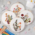 thumbnail image 1 of 4 Pack Embroidery Kit For Beginners Adults, Cross Stitch Kits, Flowers And Plants, Include 1 Embroidery Hoop 7.9 Inch, 1 of 5