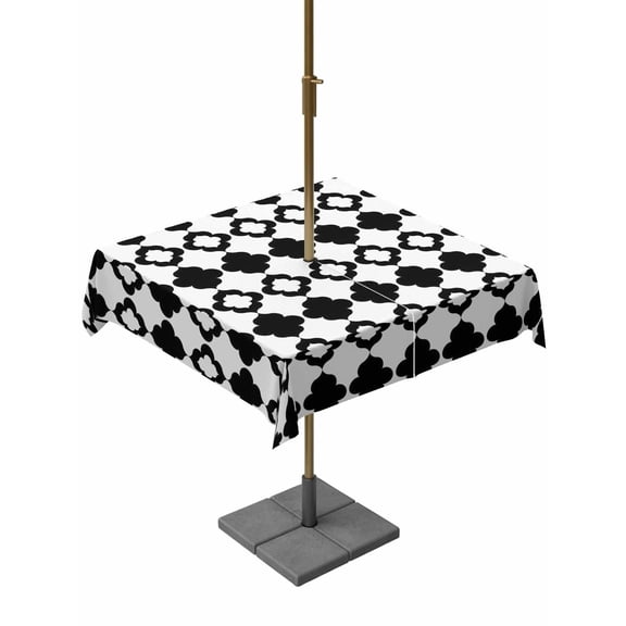 Outdoor Tablecloth with Umbrella Hole for Patio/Picnic/Party/Camping, Bohemia Waterproof Table Cloth Square Cover Washable, Retro Abstract Geometric Pattern Boho Black (60"x 60")