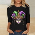 thumbnail image 5 of Nmnitkp Spring 2026 Womens Tops Fashion 3/4 Sleeve Tops for Women Mardi Gras Mask Print Loose Crew Neck Women's T-Shirts, Casual Carnival Spring Wear Women's Tops, Tees & Blouses Black #04,2XL, 5 of 6