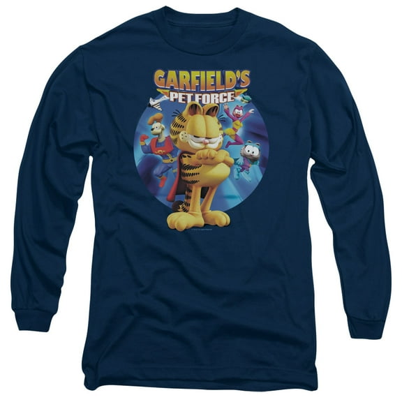 Garfield Dvd Art Long Sleeve Adult 18/1 T-Shirt Navy