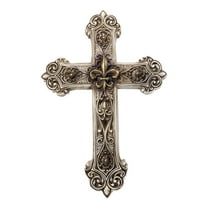 Rustic Royal French Fleur De Lis Emblem with Ornate Scrollwork Wall Cross Decor