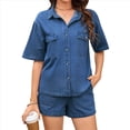 thumbnail image 1 of Conjunto de Mezclilla de Verano para Mujer, 2 Piezas, Informal, de Corta, con Camisa y Pantalones Cortos, para Estar en Oscuro XXL, 1 of 9