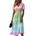 thumbnail image 2 of Minjewel Women's Gradient V-Neck Short Sleeve Ombre Shift Mini Dress - Summer Casual Beach Outfit, Loose Flowy Party Dress, Comfy Vacation Top,Multicolor,2XL, 2 of 6