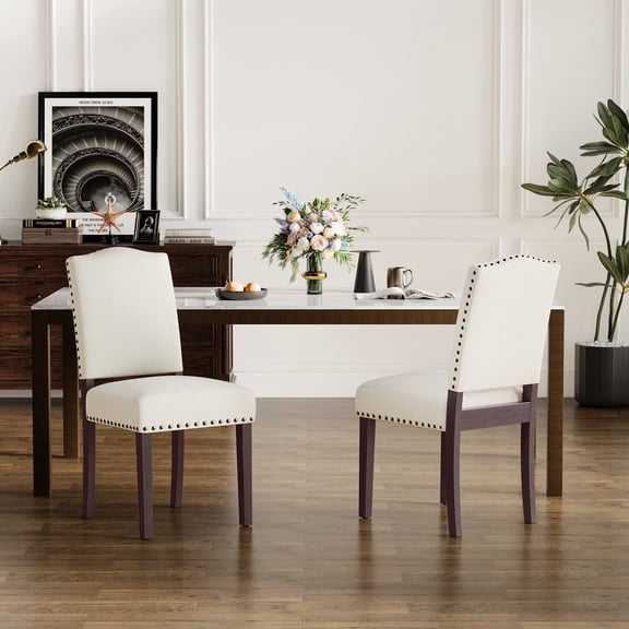 EOP Mid-Century Modern Upholstered Dining Chairs Set of 2, Farmhouse Fabric Kitchen & Dining Room Chairs with Extra Padded Seat, Ideal for Living Room, Restaurant, Beige