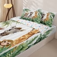 thumbnail image 3 of Castle Fairy Watercolor Jungle Animal Zebra Giraffe Monkey Zipper Twin Comforter Sets with Fitted Sheet and 2 Pillowcases,Tropical Palm Leaves Zipper Bedding Set,Green Pink,Reversible,4-Piece, 3 of 6