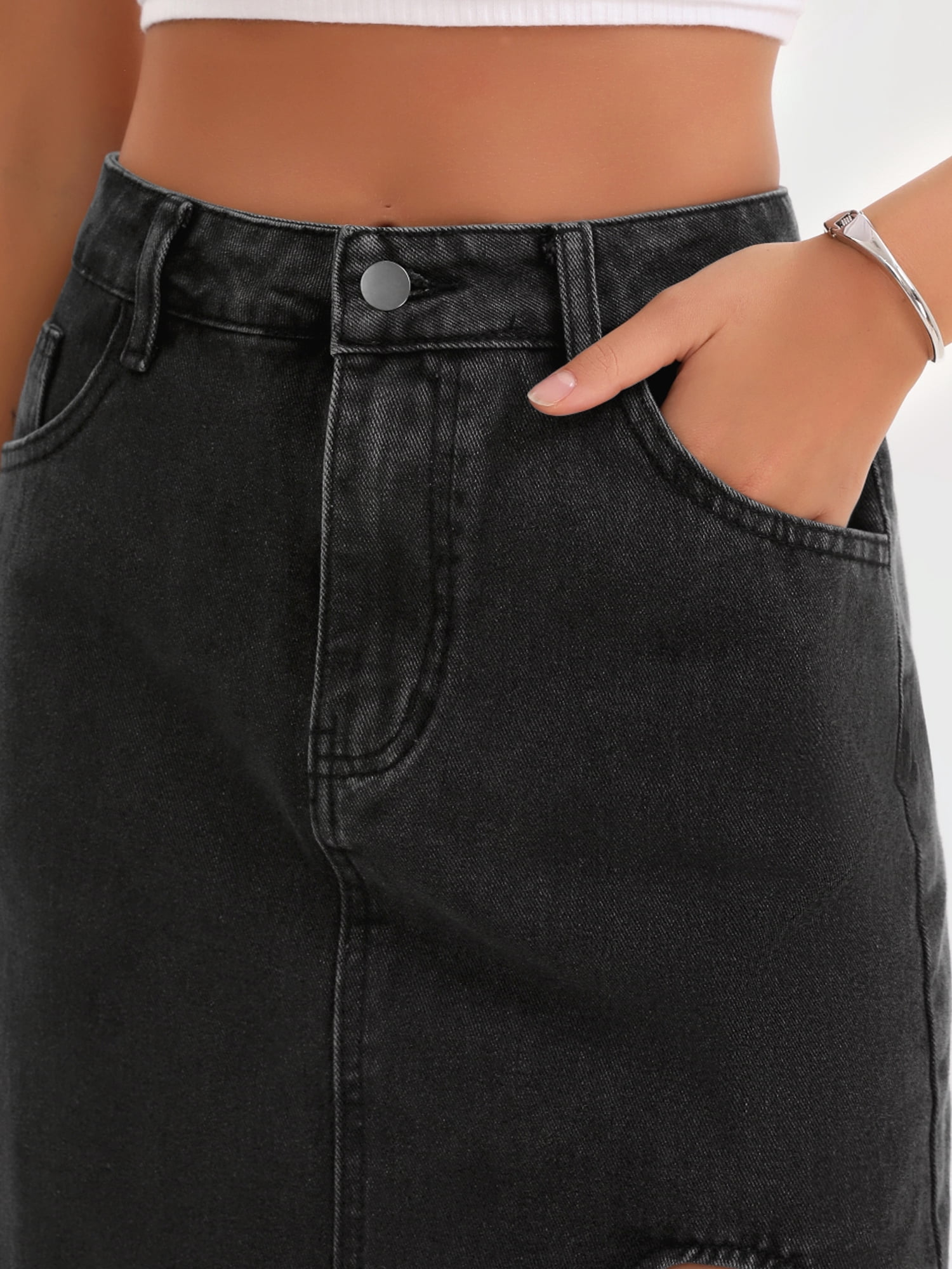 DARING DIVA Women's Long Denim Spring Slit Midi Jean Skirts X-Large Black