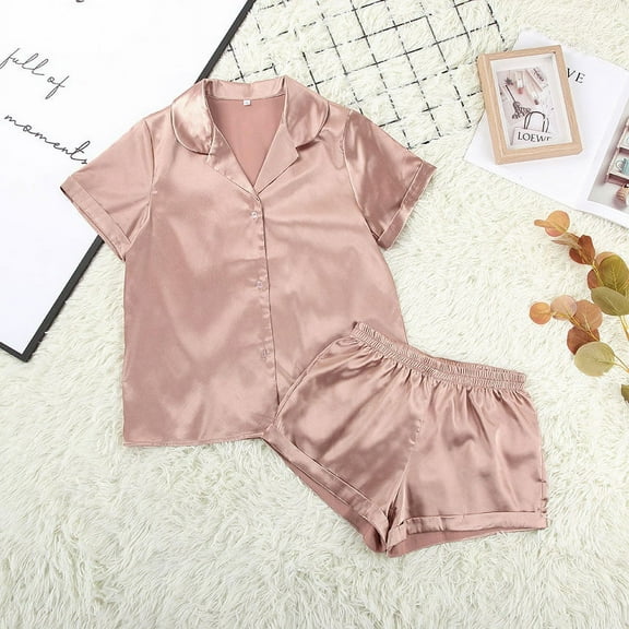 Daqian Plus Size Womens Pajamas Clearance Women's Occidental Color Cardigan Tie Up Pajamas Pajamas Solid Color Home Suit Loose Pajamas Set Pajamas for Women Clearance Rose Gold XL(XL)