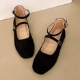 thumbnail image 2 of Xijirk Square Toe Flats for Women Adjustable Buckle Strap Suede Ballet Flats with Cushioned Insole Comfort Casual Shoes for Daily Outings and Lunches,Black,7, 2 of 6