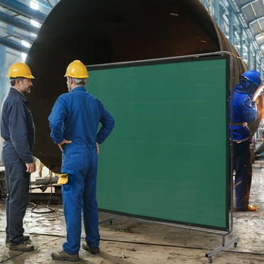 KFFKFF 6' x 8' Welding Curtain Screen on 4 Wheels Green Welding Screen with Frame