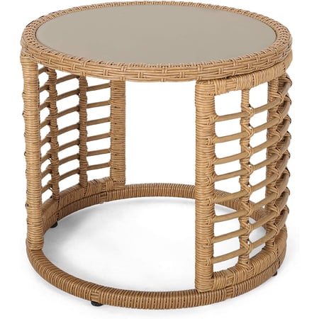 great deal furniture noble house bautista boho tempered glass top wicker side table in light brown