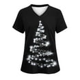 thumbnail image 2 of Feancey Womens Christmas Scrub Tops Stretchy V-Neck Short Sleeve Nursing Shirts Xmas Tree Print Casual Holiday Scrubs with Pockets Multicolor M, 2 of 4