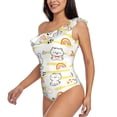 thumbnail image 3 of Picia Rabbit And Milk Tea Pattern Women's One Piece Swimsuits,One Shoulder Swimwear Asymmetric ,Ruffle Monokinis Bathing Suits,High Waisted Flattering Bathing Suits-Large, 3 of 8