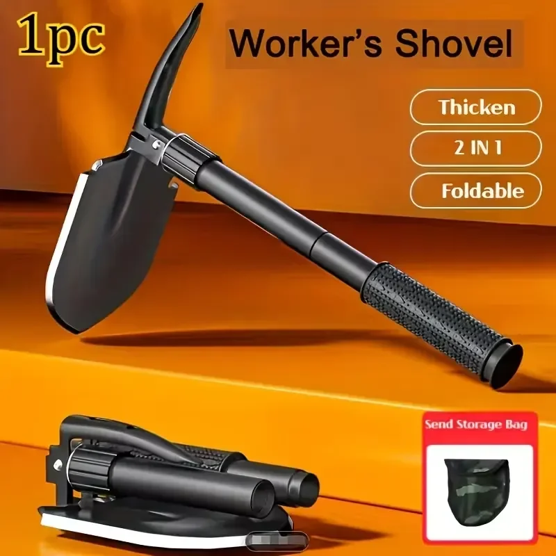 1pc Folding Shovel - Survival Shovel with Saw Pickaxe And Camouflage Bag Durable Stainless Steel Suitable for Camping Hiking Adventures Outdoor Equipment