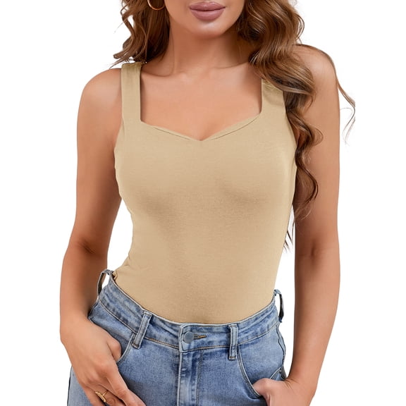 INSPIRE CHIC Women's V Neck Thermal Tank Tops with Built in Bra Warm Undershirt Base Layer Vest L Light Brown