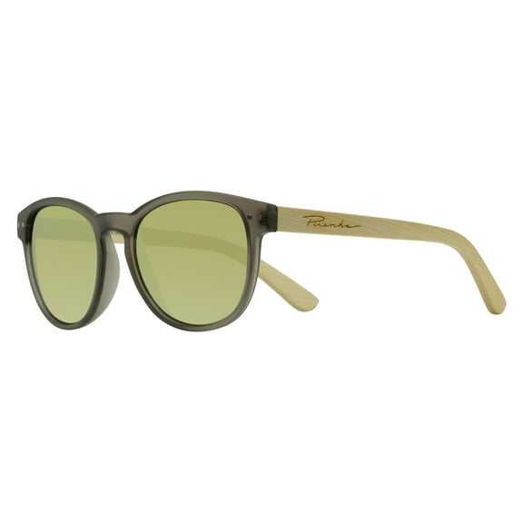 Piranha Eyewear Stax Bamboo Sunglasses with Round Gray Frame and Gold Mirror Lens