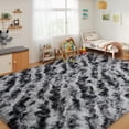 thumbnail image 5 of Janvonne 8x10 Fluffy Area Rug for Bedroom Living Room, Soft Fuzzy High Pile Shaggy Carpets for Nursery Kids Room Dorm, Home Decor, Tie-dye Stripes in Black and Grey, 5 of 8