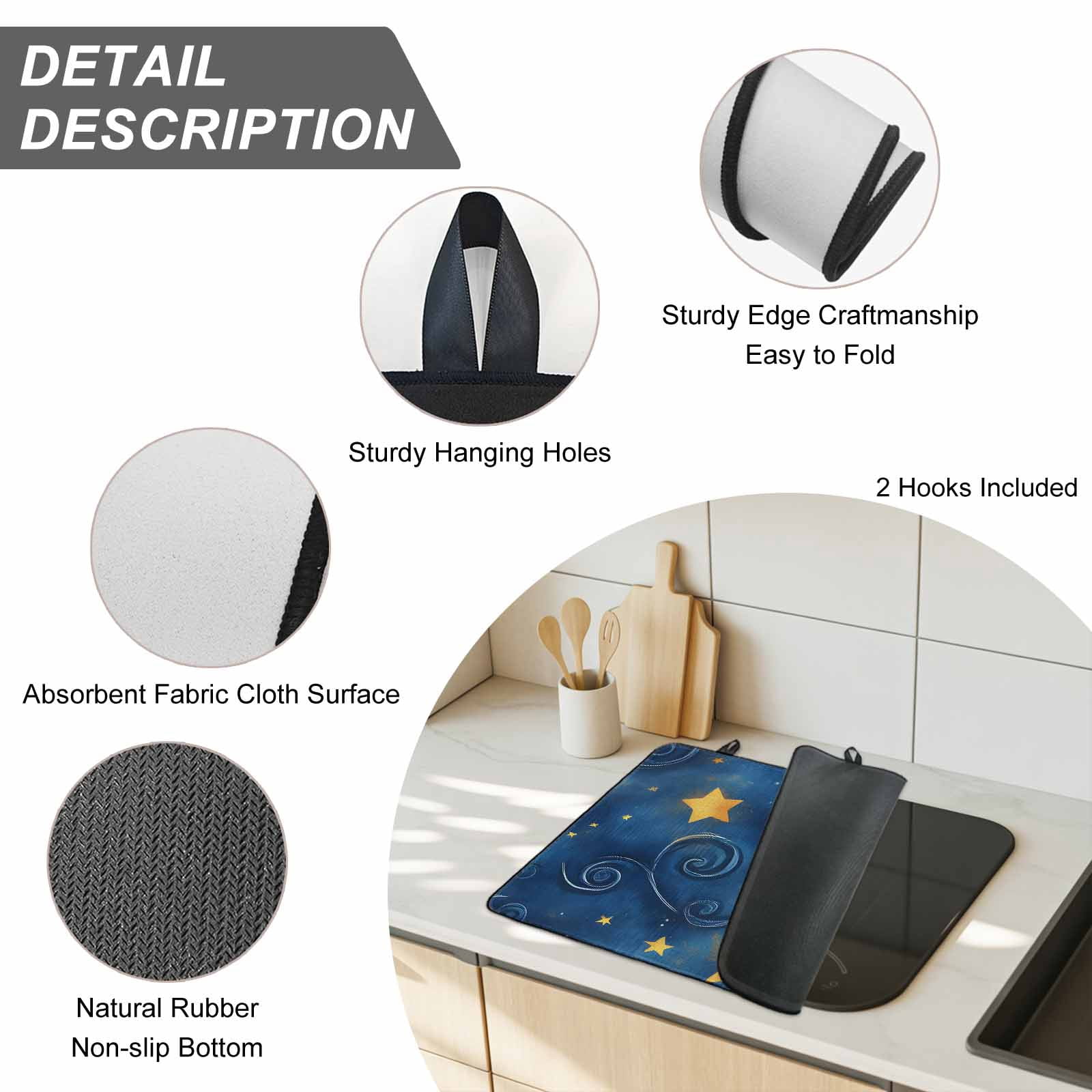Navy Blue Yellow Star Stove Top Cover for Electric Stove, Heat-proof & Non Slip Glass Top Stove Cover Protector, Starry Sky Vintage Kitchen Flat Cooktop Rubber Mat 31x24 Inches