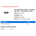 thumbnail image 2 of Rear Right Wheel Cylinder - Compatible with 1995 - 1996 Geo Metro 4-Door, 2 of 2