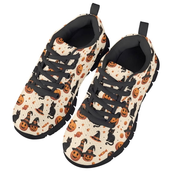 Chririnla Kids Halloween Shoes Boys Girls Pumpkin Sneakers Mesh Walking Shoes Casual Lace Up Athletic Running Trainer Lightweight