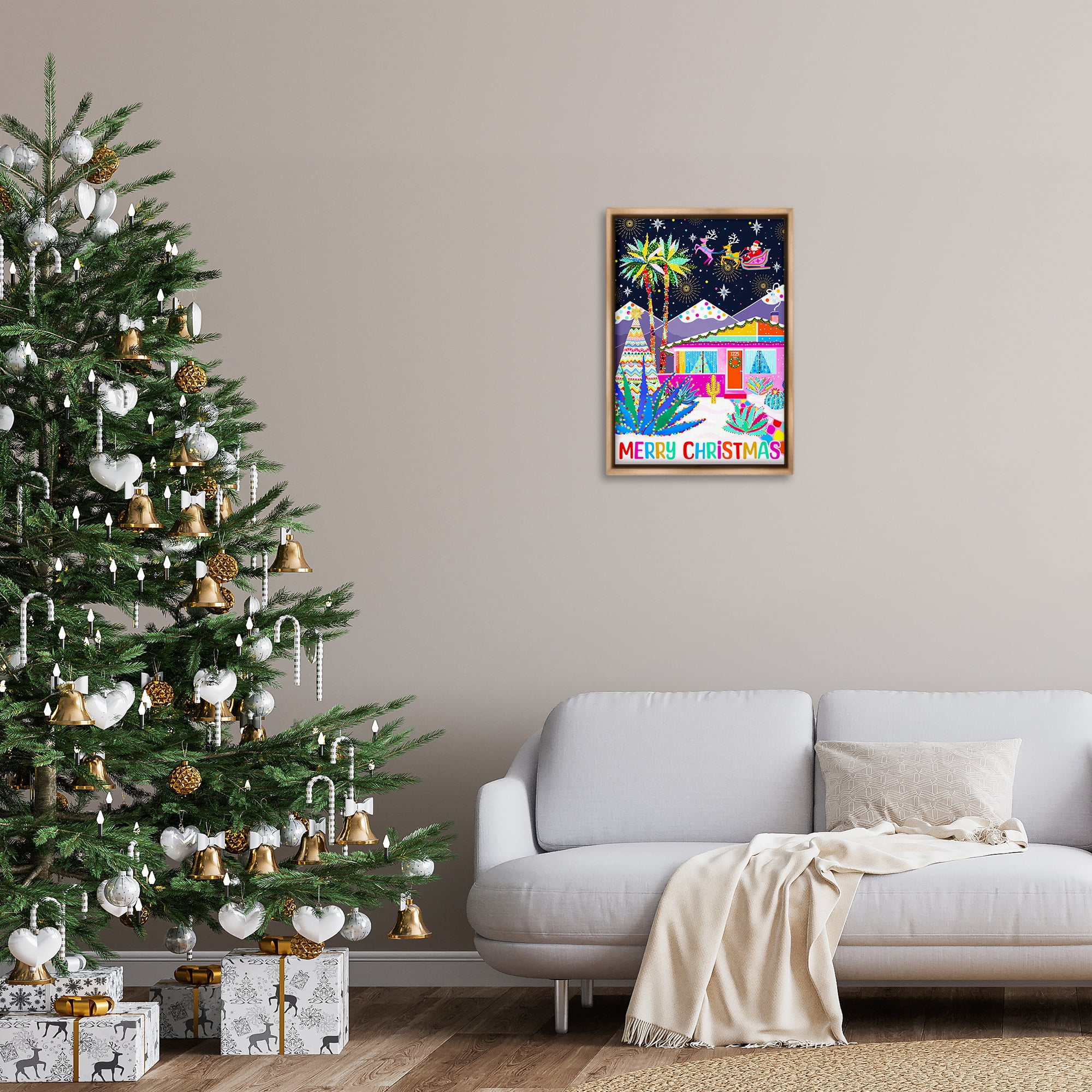 Stupell Industries Whimsical Desert Christmas Holiday Painting Brown Floater Framed Canvas Art Prints Wall Art, 17 x 25