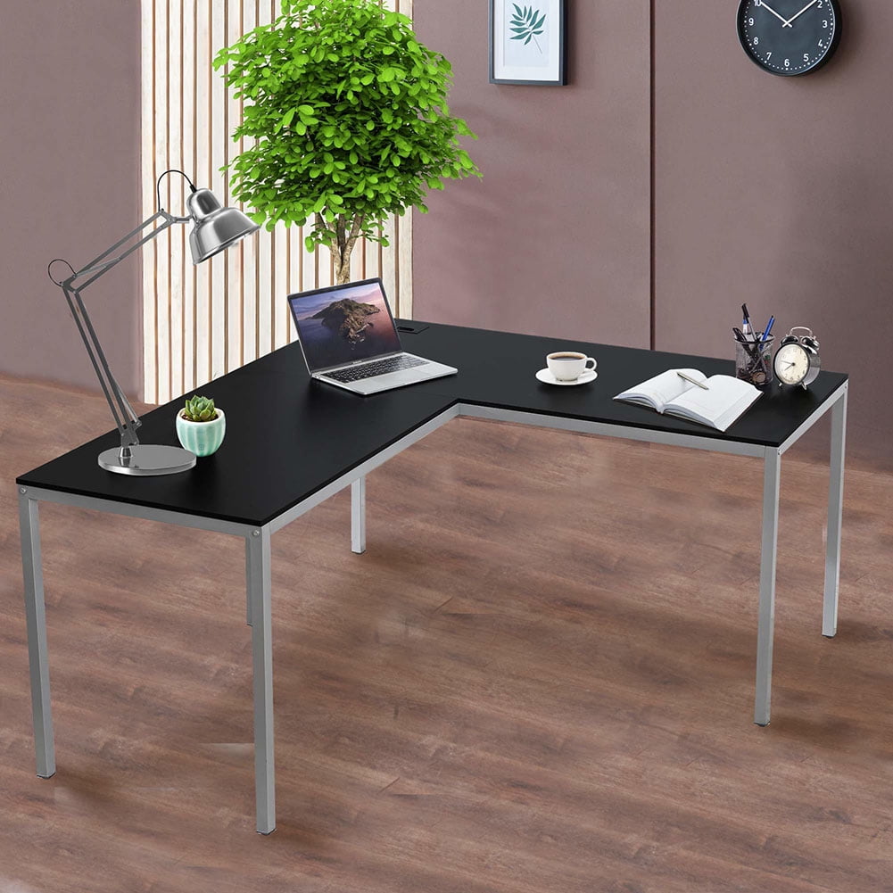 Kepooman 60" Modern L-Shaped Desk Corner Computer Desk Home Office Study Workstation Gaming Table, Black Kepooman 60" Modern L-Shaped Desk Corner Computer Desk Home Office Study Workstation Gaming Table, Black