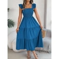 thumbnail image 5 of Women's Smocked Square Neck Cap Sleeve Midi Dress for Summer Events Flowy Fit Easy Care 95% Polyester 5% Elastane, 5 of 26