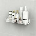 thumbnail image 5 of No Drill Bathroom Wall Shelf, Adhesive Mounted Rectangular Metal Storage Rack for Toiletries, Shower, Kitchen | Space Saving Black Organizer with Strong Stickers, 10.43x4.31 Inch, 5 of 6