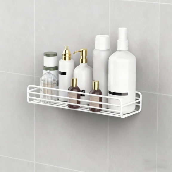 Btomtd No-Drill Rectangular Metal Wall Shelves, Bathroom and Shower Storage Rack Organizer, Space Saving Multipurpose Storage Shelf for Toiletries 10"W x 4"D x 2"H, White