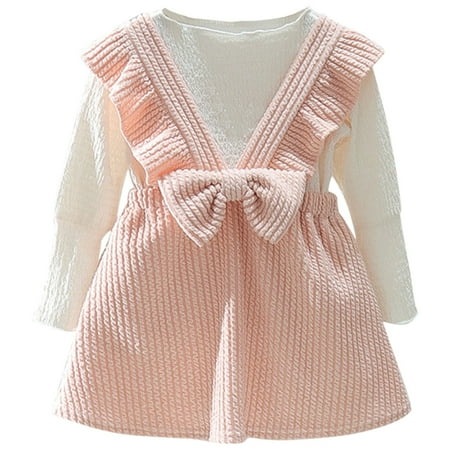 

GWAABD Girls Neutral Dress Pink Cotton Children s Clothing Fashionable Suit foreign Style Lady Cute top Bowknot Baby Girl Skirt 80