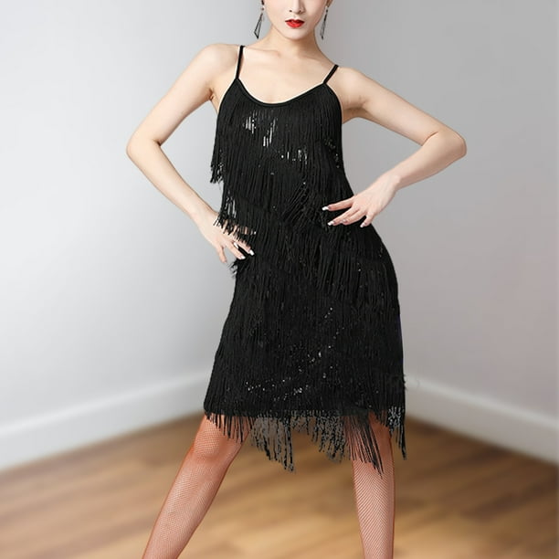Vestido De Baile Rumba Tango Vestido de baile de tango para mujer Lentejuelas Borlas Vestido de fiesta de moda Negro M Kuymtek para Mujer Negro T S Walmart en linea