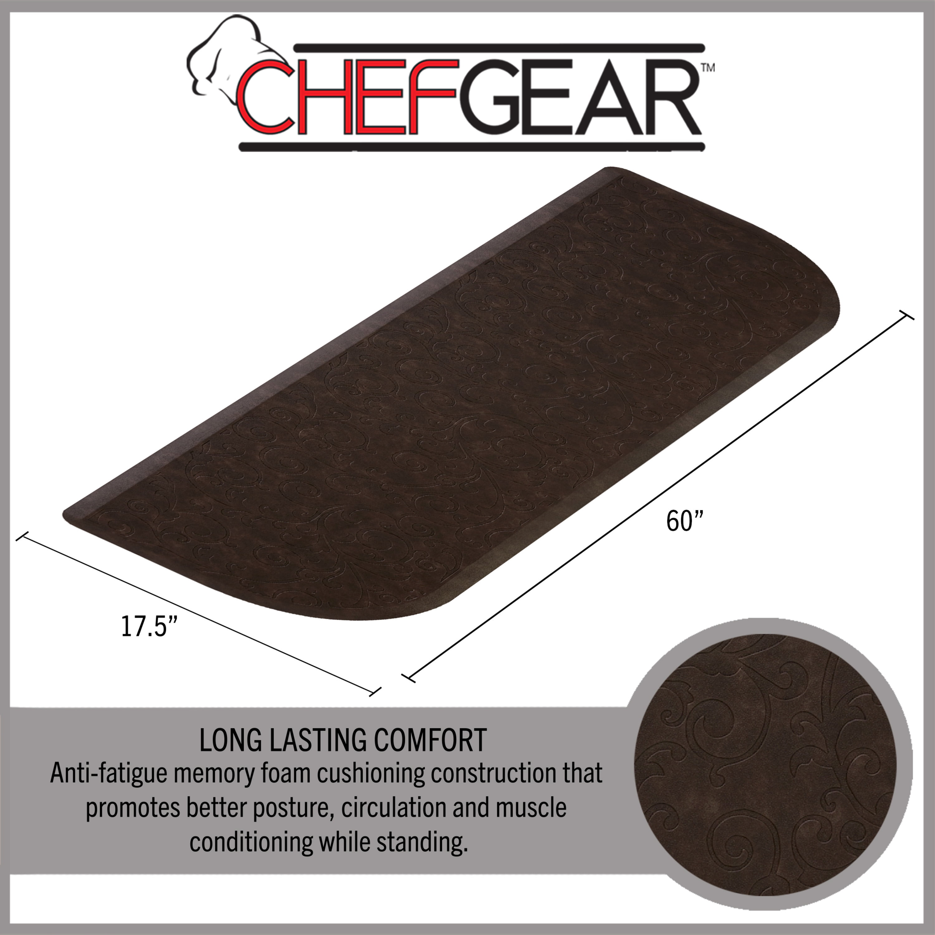 Chef Gear Clarance Wellness Kitchen Mat, Mocha, 17.5x60