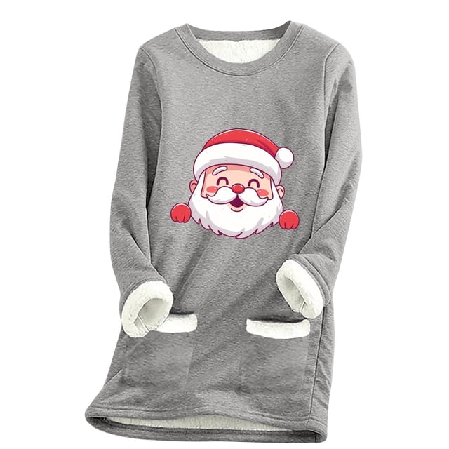 WEAIXIMIUNG Chandails en Molleton pour Femmes Sans Capuche Manches Longues Col Rond Poche Rembourré Pull Chaud