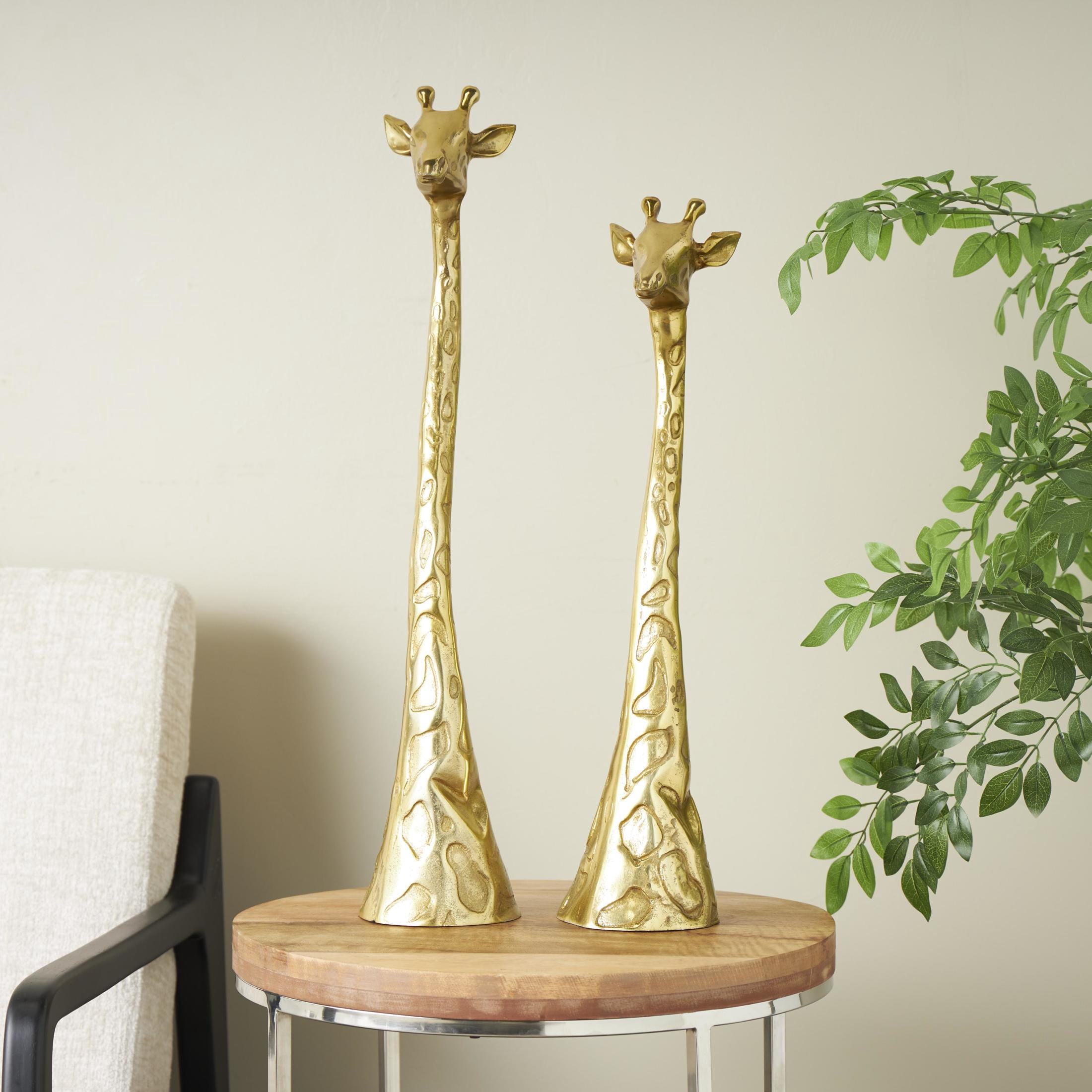 28", 24"H Gold Aluminum Metal Giraffe Sculpture, by DecMode (2 Count)