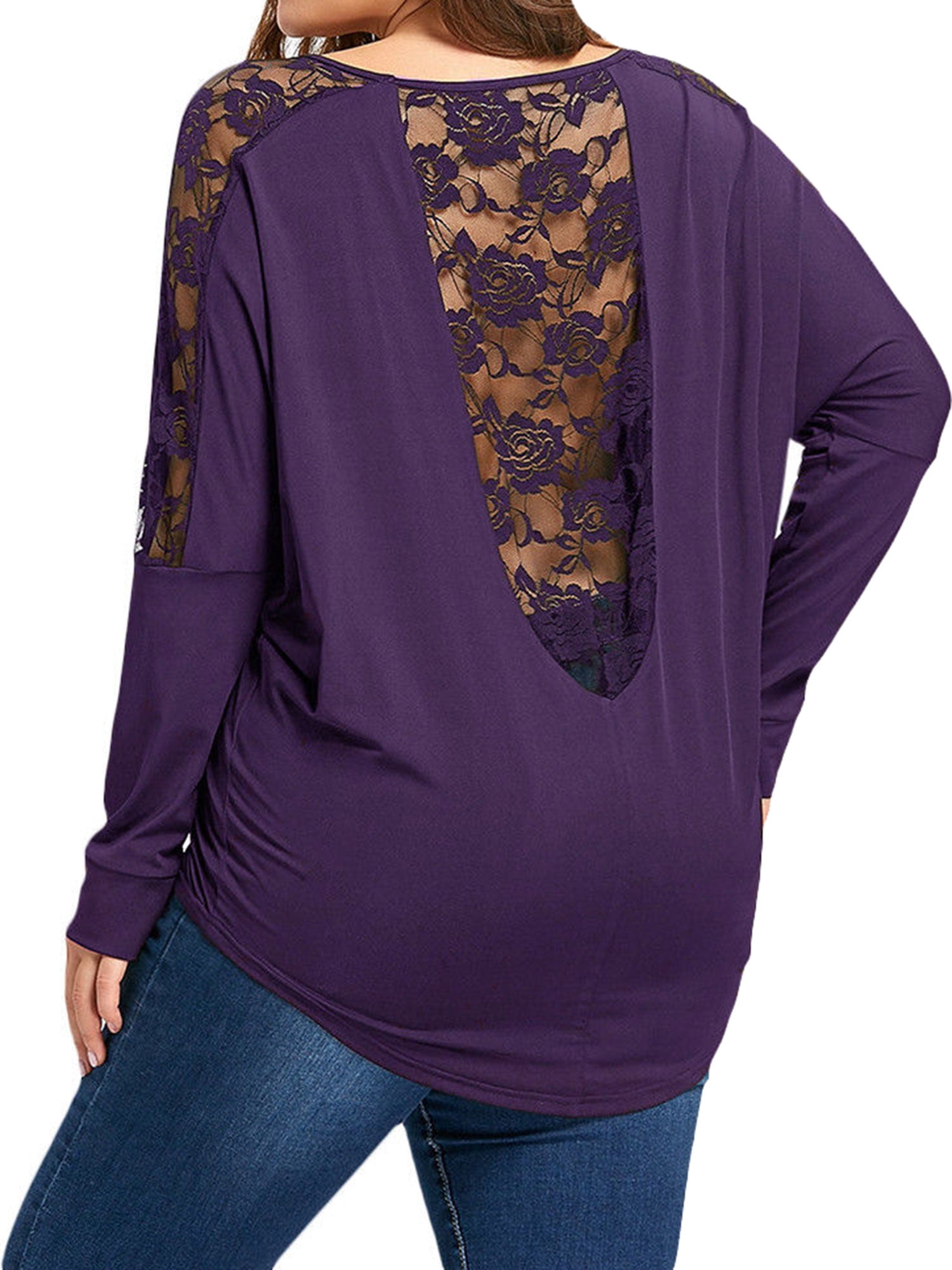 711ONELINESTORE - 711ONELINESTORE Women's Plus Size Lace Patchwork Long Sleeve Top - Walmart.com