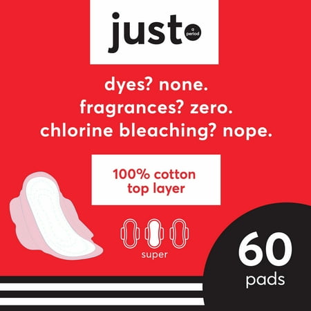 Just Cotton Top Layer Pads, Ultra-Thin with Wings, Super, 60 ct