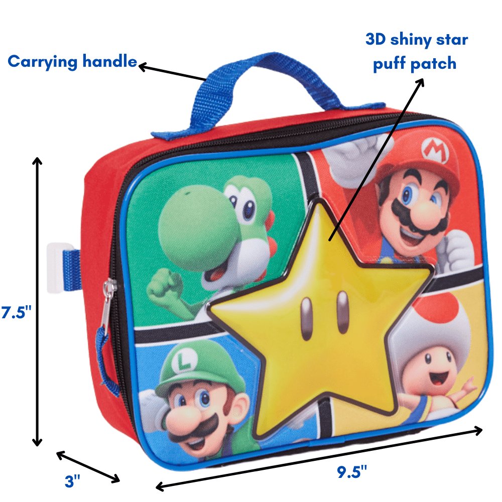 Super Mario Backpack and Lunch Box Set for Kids - Mario Backpack and Lunch  Bag Bundle with 200 Mario Stickers, Water Bottle, and More (Super Mario