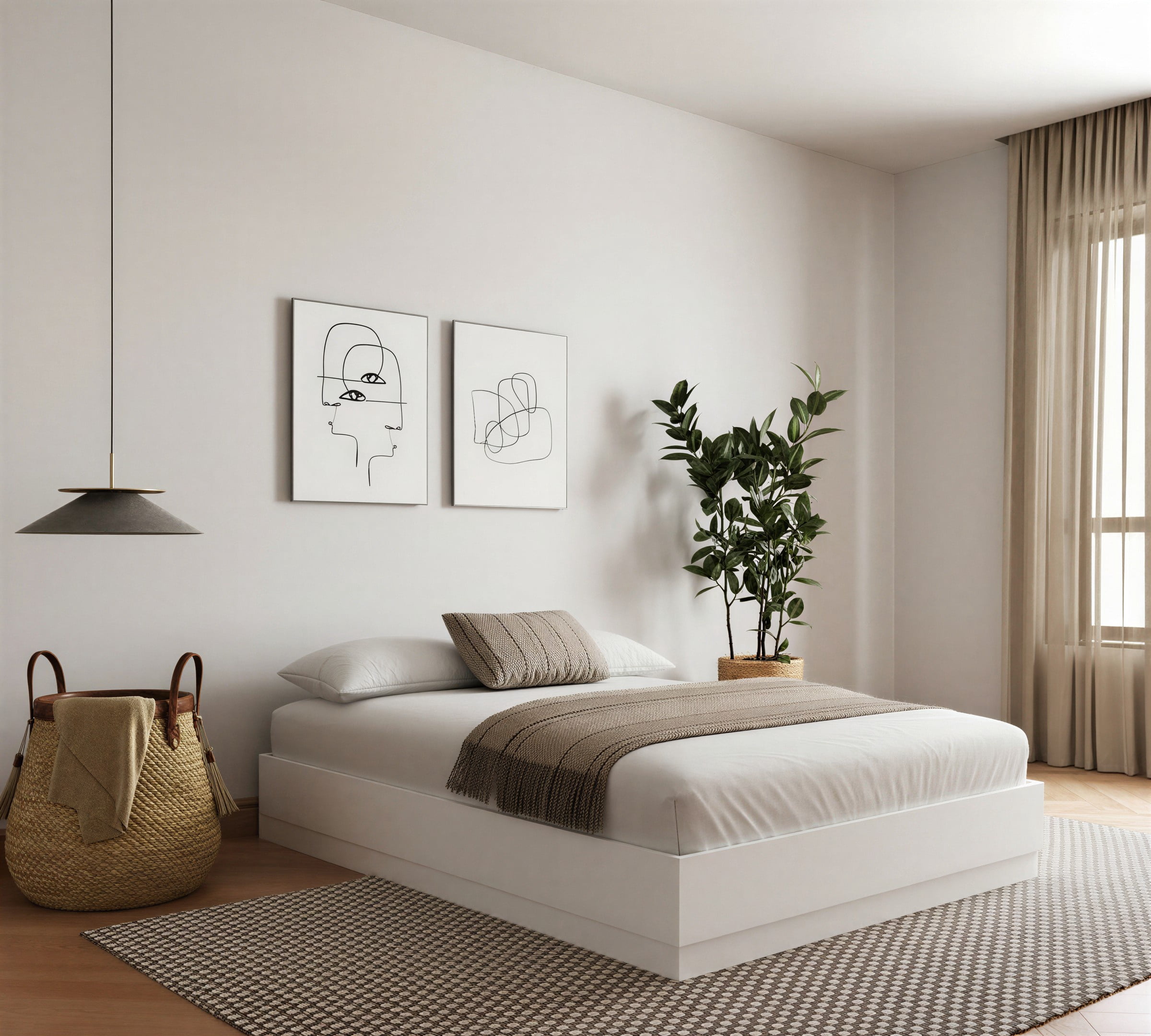 Nexera Milano Queen Size Platform Bed Frame, White Woodgrain