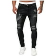 thumbnail image 2 of WTOBBY Men's Gradient Washed Ripped Jeans Slim Fit Casual Denim Pants with Distressed Elements - Streetwear Trousers Design for Modern Style Expression Comfort Experience,Black L, 2 of 5