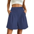 thumbnail image 2 of Sheghy Womens Shorts 100%Cotton Women Summer Casual Solid Elastic Waist Daily Shorts with Side Storage Pockets Navy S, 2 of 7