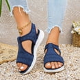 thumbnail image 2 of Womens Wedge Chunky Platform Sandals Firm Knit Upper Memory Foam Shoes Lightweight Summer Athletic Walking Sneakers Blue Size 9, 2 of 6