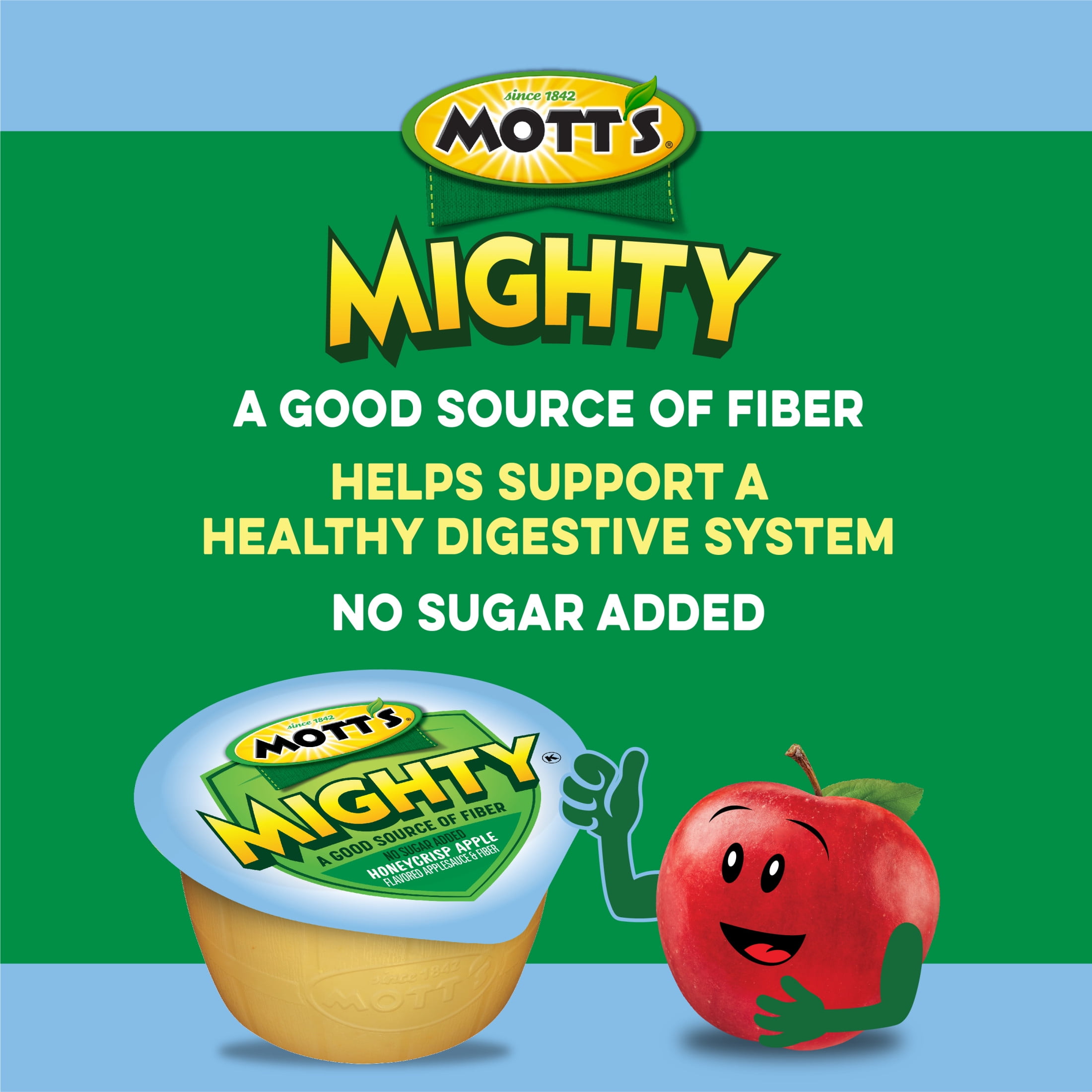(2 pack) Mott's Mighty No Sugar Added Honeycrisp Applesauce, 3.9 oz, 6 Count Cups